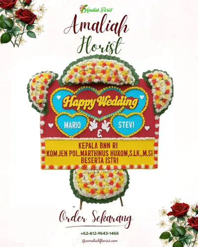 Karangan Papan Bunga Pernikahan di Rowolaku